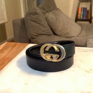 Vintage Gucci Belt Navy Leather 90-36 AUTHENTIC